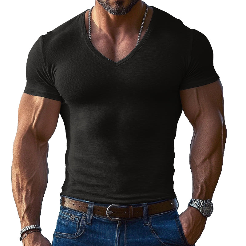 【24-hour shipping out】Men's Solid Color V-neck Short-sleeved T-shirt 97583947X