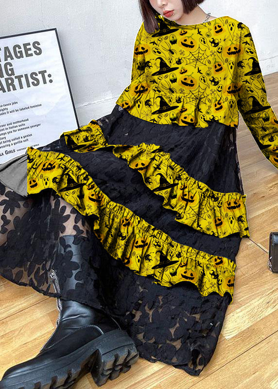 Bohemian Black Ruffles Fall Lace Dresses