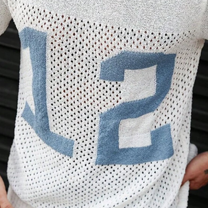 【24-hour shipping out】Men's Sport Lettering Jacquard Crew Neck Short Sleeve Sweater T-Shirt MTA1856C1X