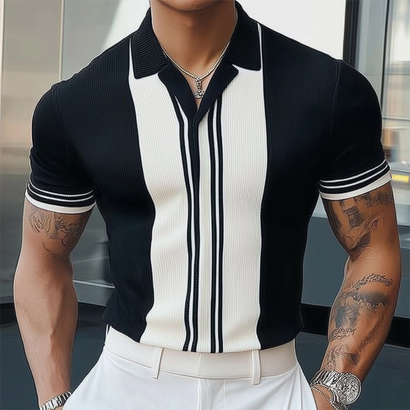 【24-hour shipping out】Men's Summer Classic Black and White Knitted Short Sleeve T-Shirt MTA3125C3U