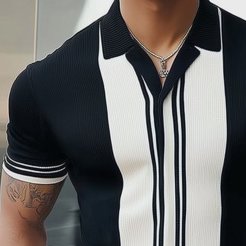 【24-hour shipping out】Men's Summer Classic Black and White Knitted Short Sleeve T-Shirt MTA3125C3U