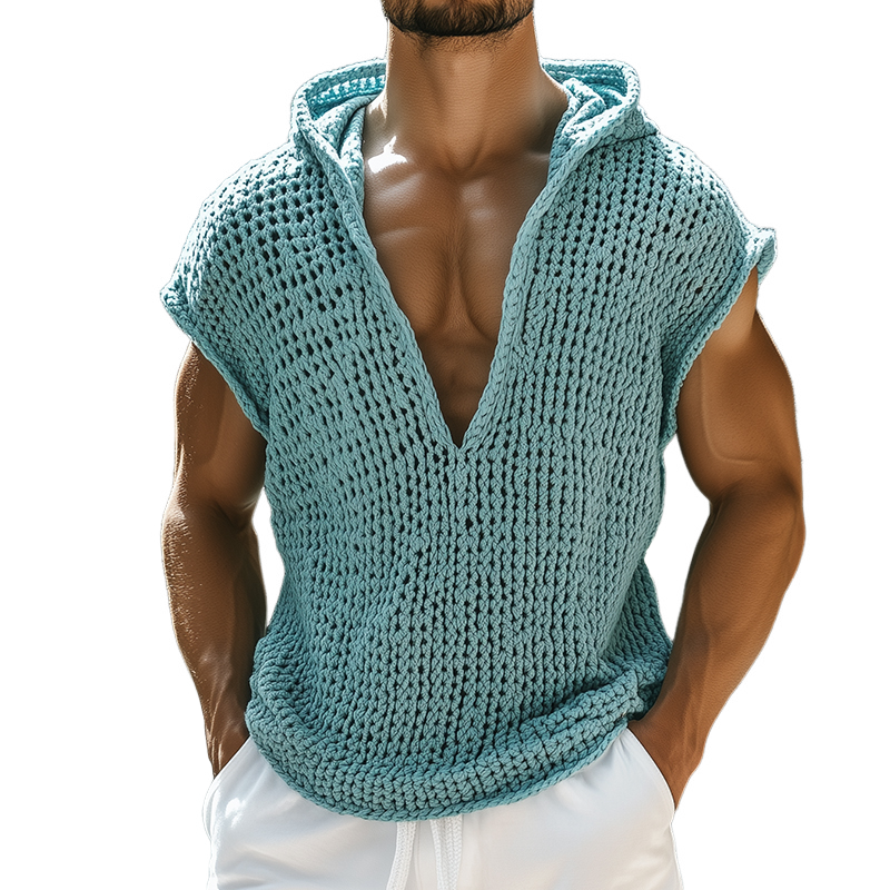 【24-hour shipping out】Men's Retro Casual Knit Hooded Tank Top MTA0285D0TO