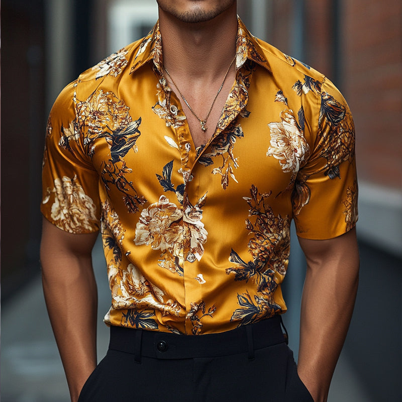 【24-hour shipping out】Men's Retro Casual Printed Floral Lapel Short Sleeve Shirt MTA1484D6TO