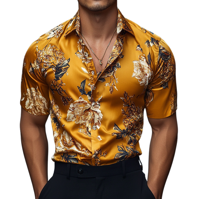 【24-hour shipping out】Men's Retro Casual Printed Floral Lapel Short Sleeve Shirt MTA1484D6TO
