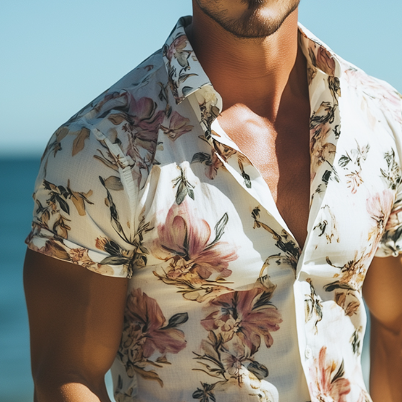 【24-hour shipping out】Men's Retro Casual Beach Hawaiian Floral Lapel Short Sleeve Shirt MTA2212D6TO