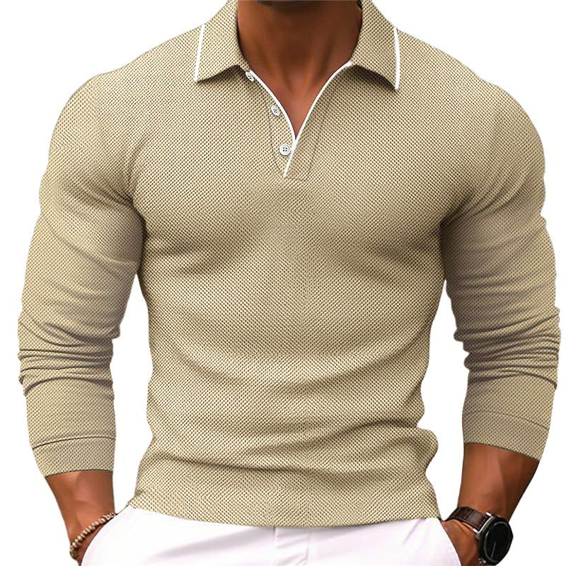 【24-hour shipping out】Men's Solid Color Lapel Slim Fit Cotton Blend Long Sleeve Polo Shirt 54171993Y