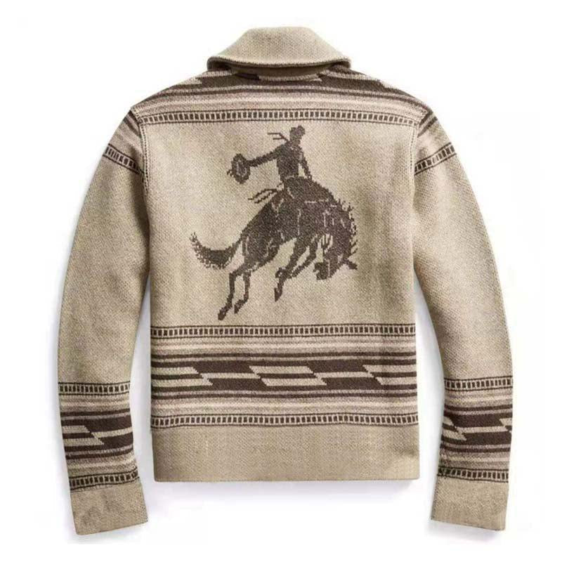 Men's Vintage Jacquard Lapel Single Breasted Knit Cardigan 26382727M