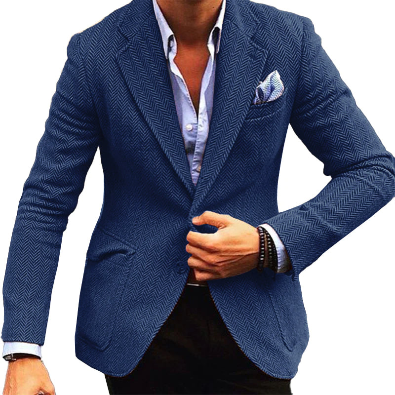 Men's Vintage Herringbone Wool Blend Lapel Single Breasted Blazer 84719153M
