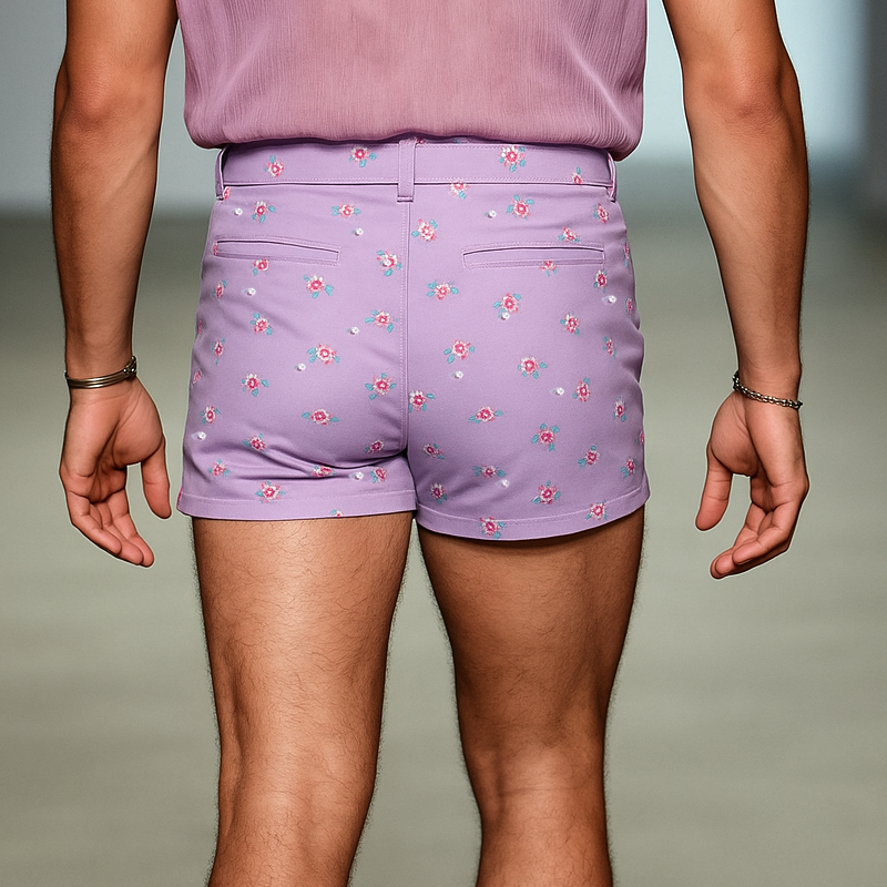 Men's Floral Print Straight Casual Shorts MTA0935F1Z (Without Belt)