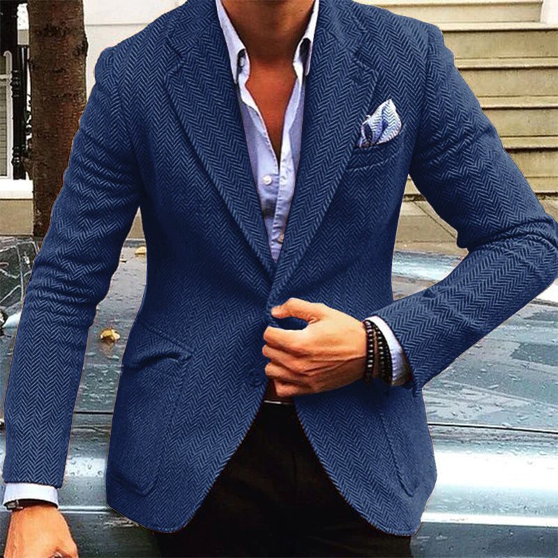 Men's Vintage Herringbone Wool Blend Lapel Single Breasted Blazer 84719153M