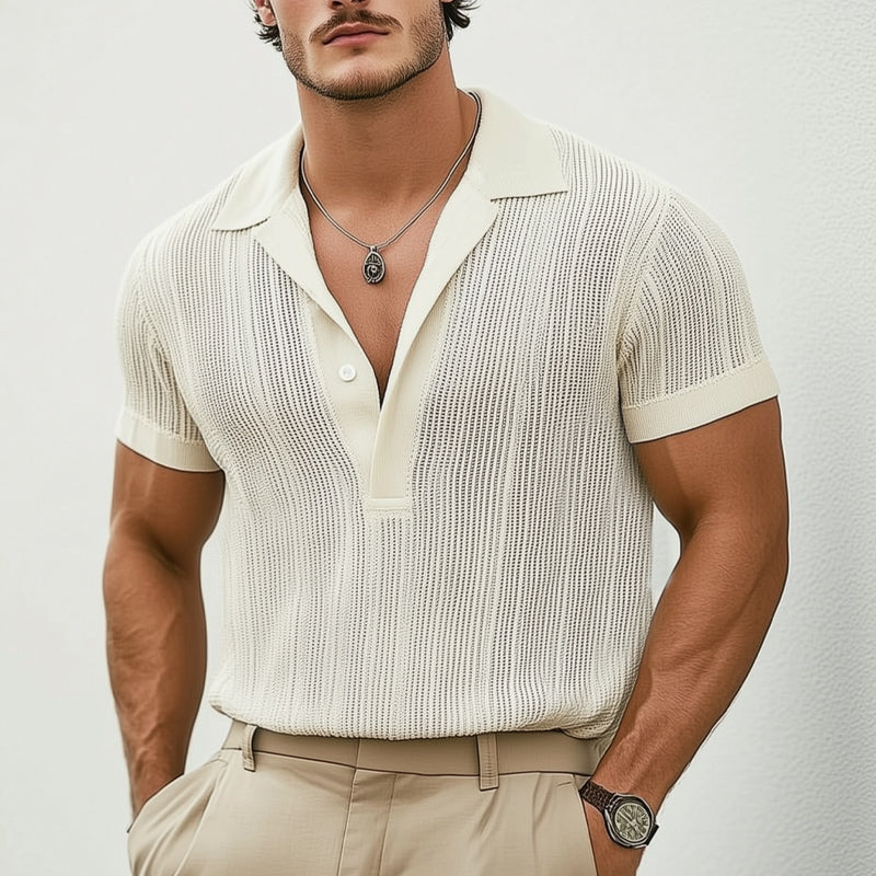 Men's Summer Classic Knitted Breathable V Neck T-Shirt MTA2982D2U
