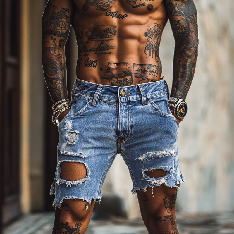Men's Vintage Distressed Denim Shorts MTA1272F6X