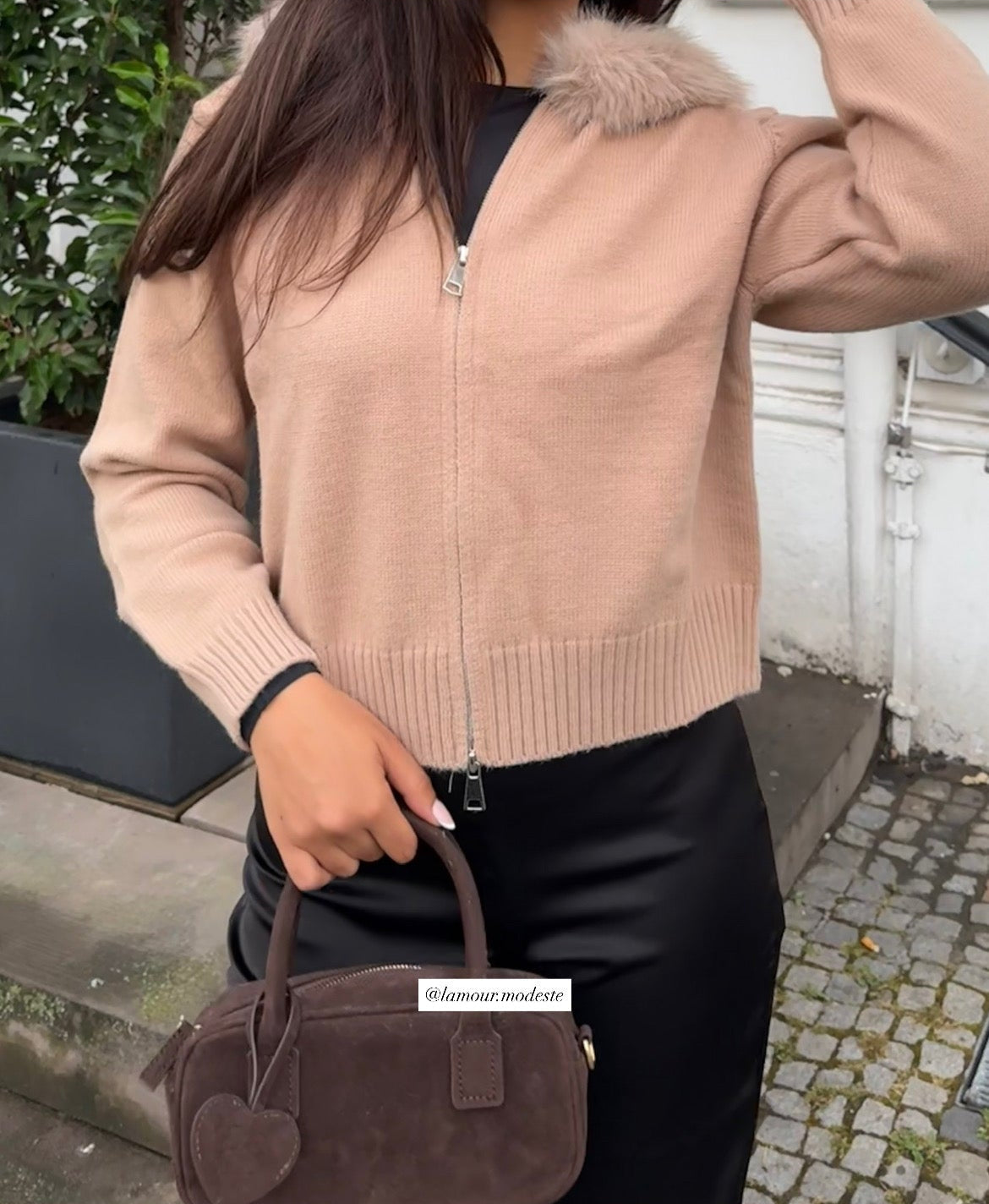 CHARM FUR JACKET- BROWN