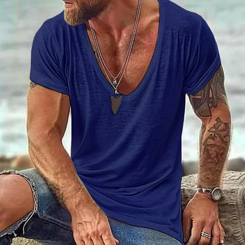 【24-hour shipping out】Men's Casual Cotton V Neck Short-Sleeved T-Shirt 00121855M