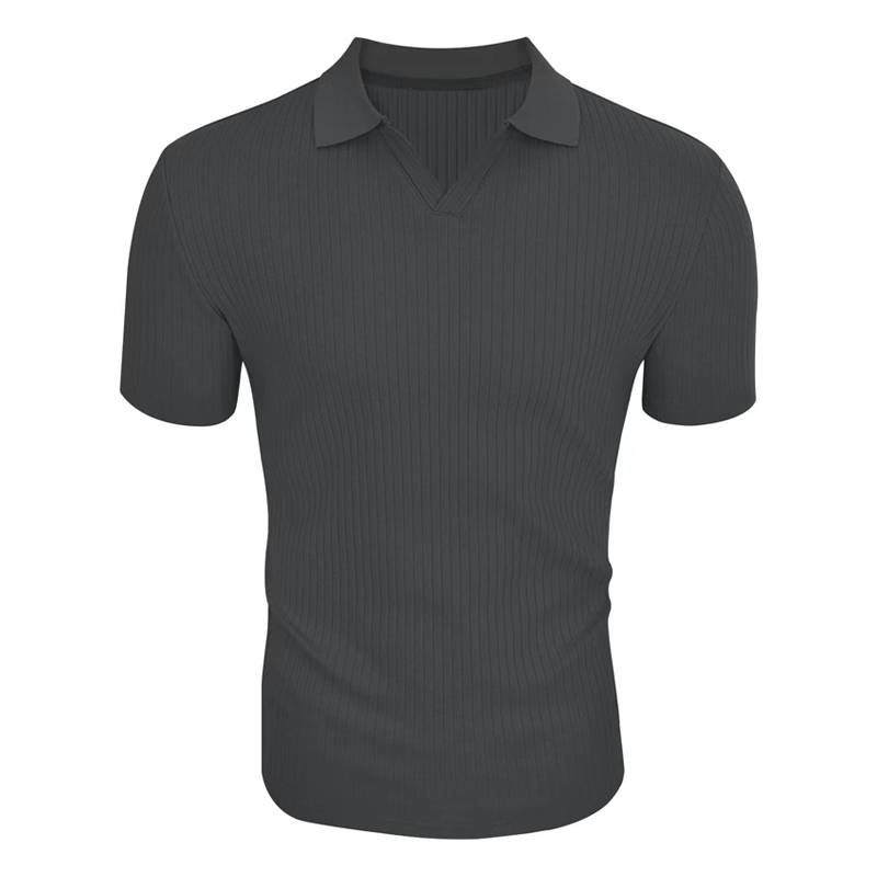 【24-hour shipping out】Men's Solid Striped Lapel Short Sleeve Polo Shirt 66319205Z