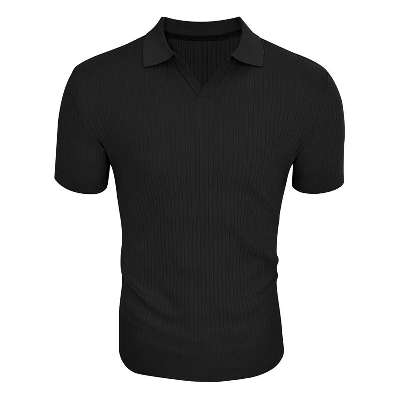 【24-hour shipping out】Men's Solid Striped Lapel Short Sleeve Polo Shirt 66319205Z