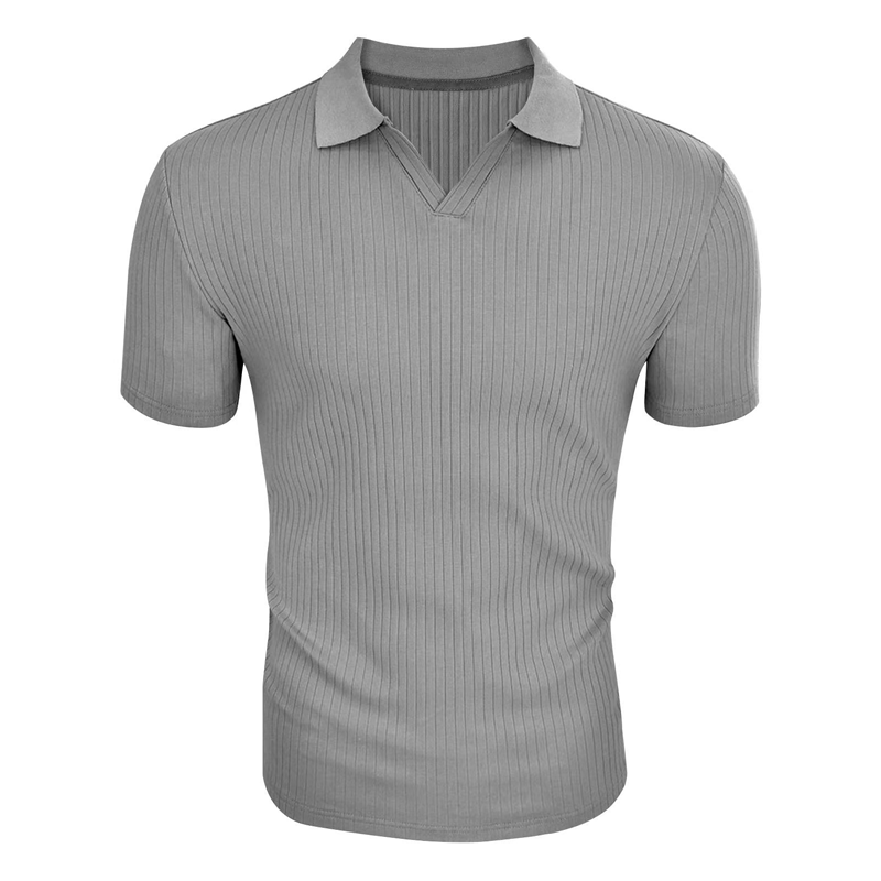 【24-hour shipping out】Men's Solid Striped Lapel Short Sleeve Polo Shirt 66319205Z