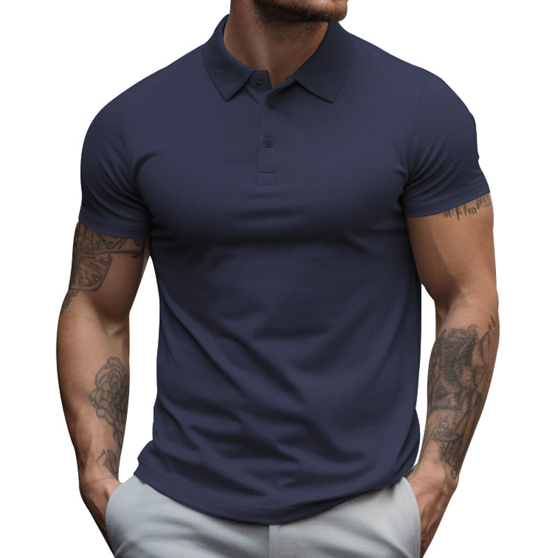 【24-hour shipping out】Men's Solid Slim Lapel Short Sleeve Casual Polo Shirt 22236281Z