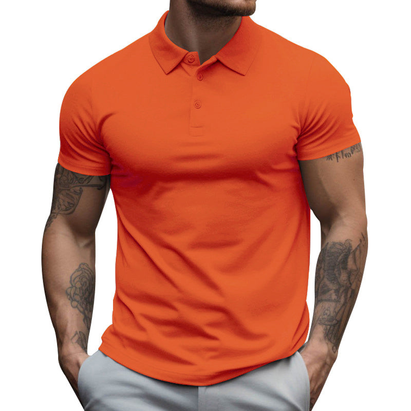【24-hour shipping out】Men's Solid Slim Lapel Short Sleeve Casual Polo Shirt 22236281Z
