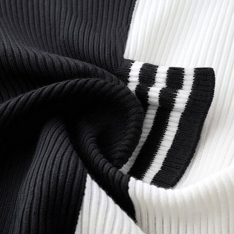 【24-hour shipping out】Men's Summer Classic Black and White Knitted Short Sleeve T-Shirt MTA3125C3U
