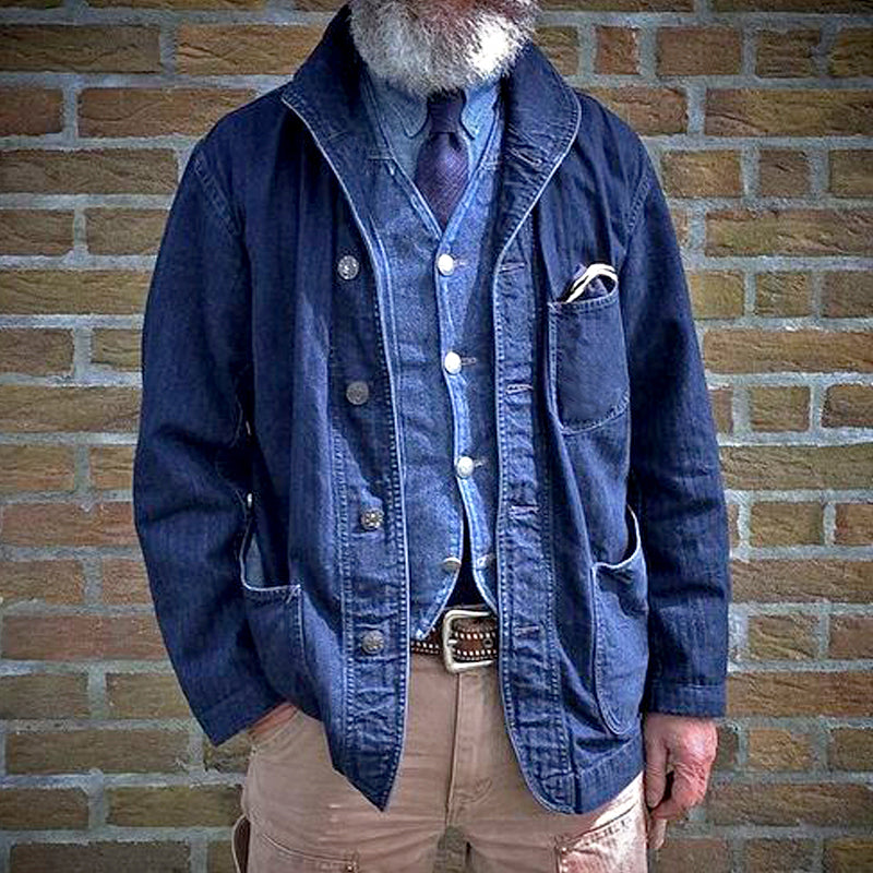 Men's Vintage Denim Multi-Pocket Thin Jacket 34470147Y