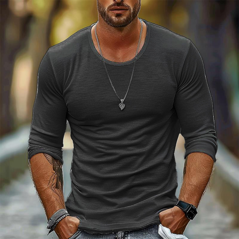 【24-hour shipping out】Men's Casual Solid Color Round Neck Long Sleeve T-Shirt 94867816X