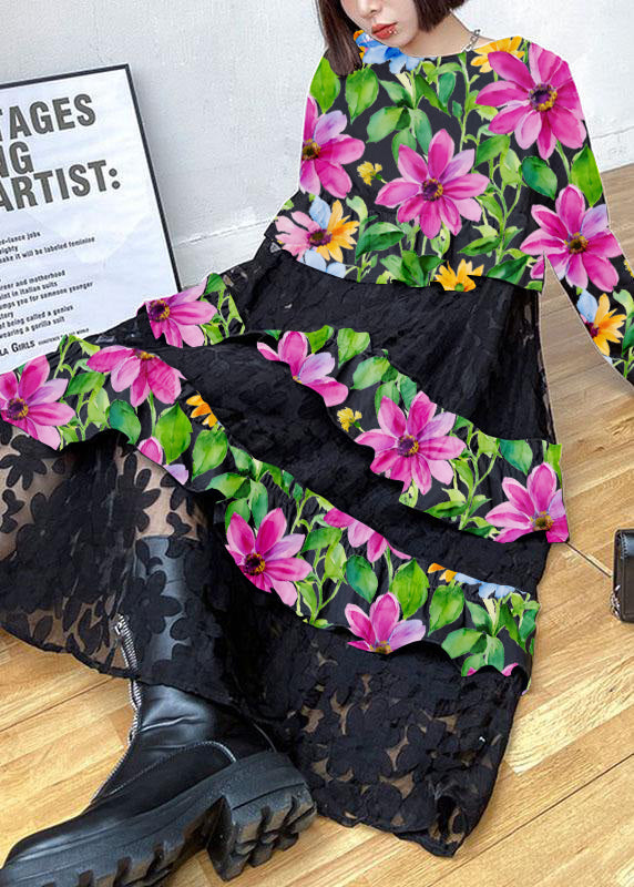 Bohemian Black Ruffles Fall Lace Dresses