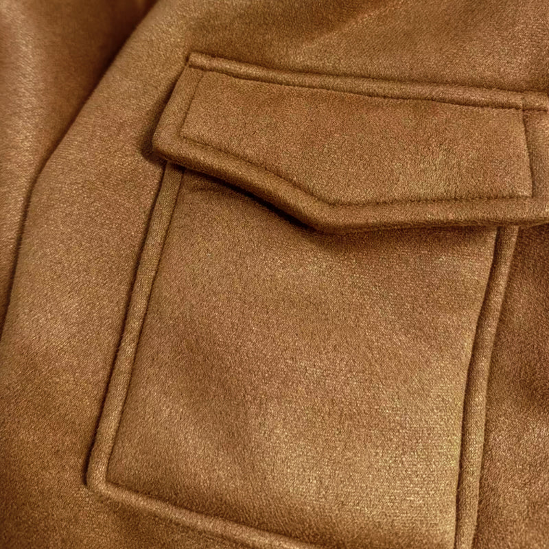 Men's Vintage Winter Lambswool Warm Lapel Multi-pocket Thick Coat 41317609M