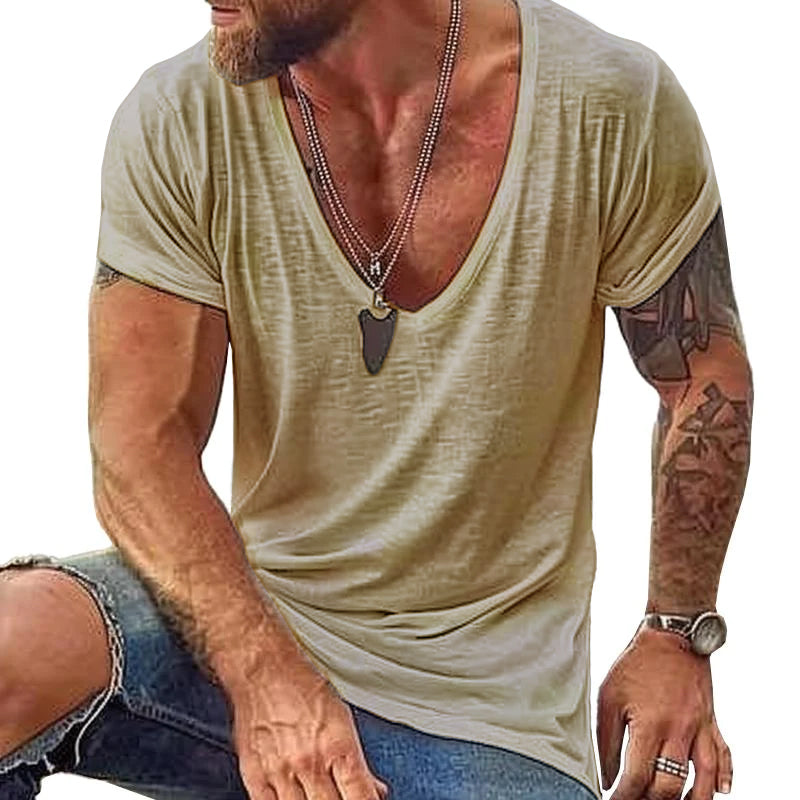 【24-hour shipping out】Men's Casual Cotton V Neck Short-Sleeved T-Shirt 00121855M
