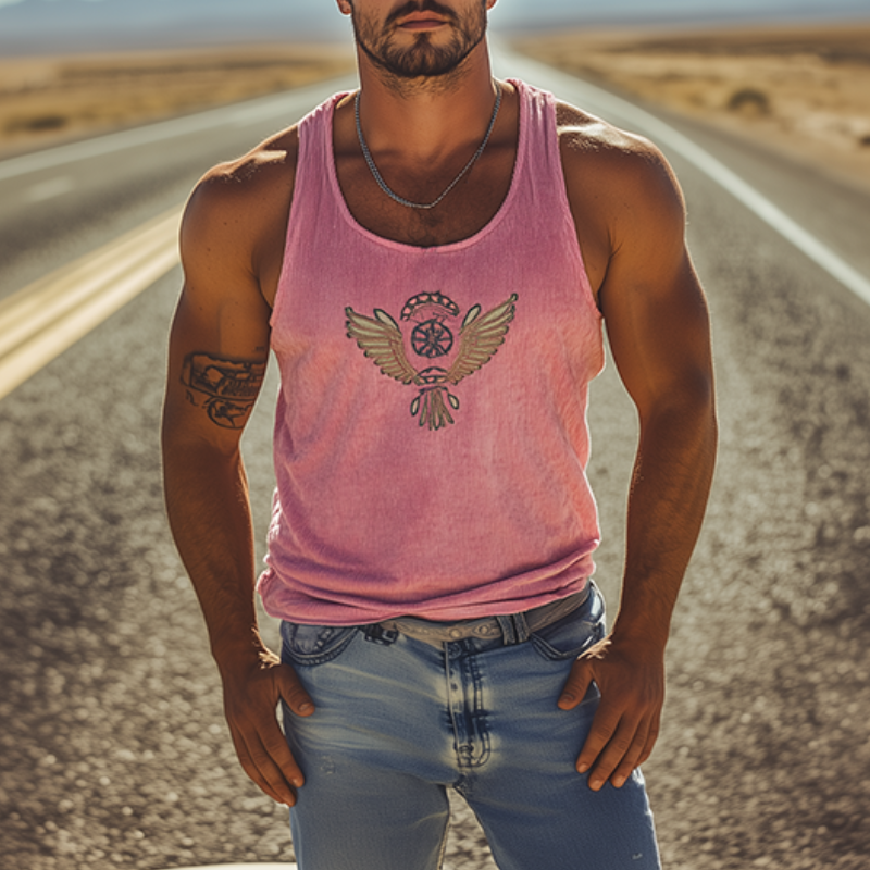 【24-hour shipping out】Men's Classic Casual American Retro Embroidered Knit Striped Tank Top 72799567K