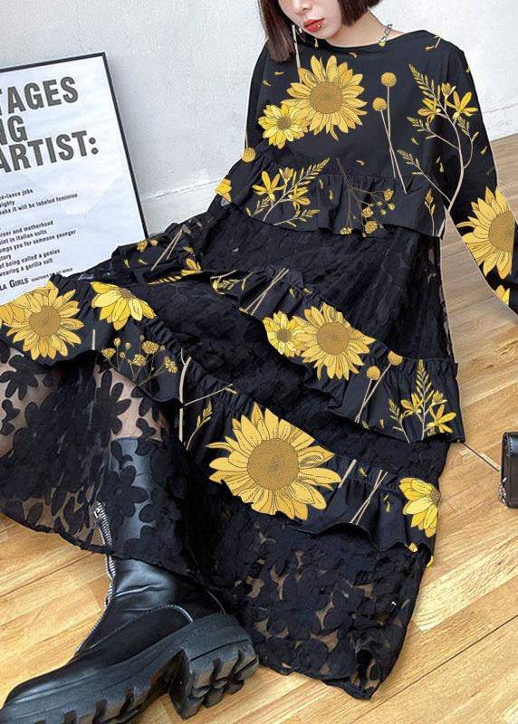 Bohemian Black Ruffles Fall Lace Dresses