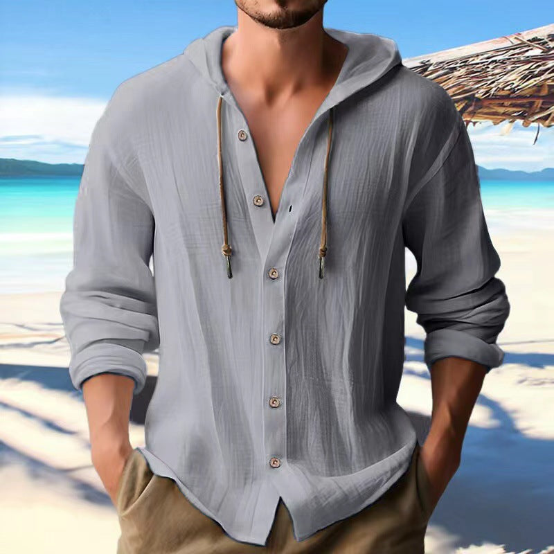 【24-hour shipping out】Men's Solid Color Single Breasted Long Sleeve Hoodie 00951247X