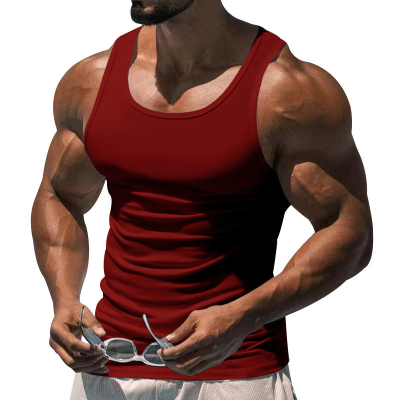 Men's Casual Sports Solid Color Crew Neck Cotton Blend Tank Top 10041262Y