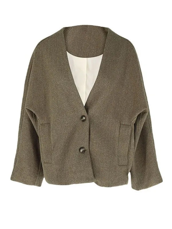 Women’s UK Wool Blend Coat – Buttoned Pocket Mid-Length for Autumn & Winter