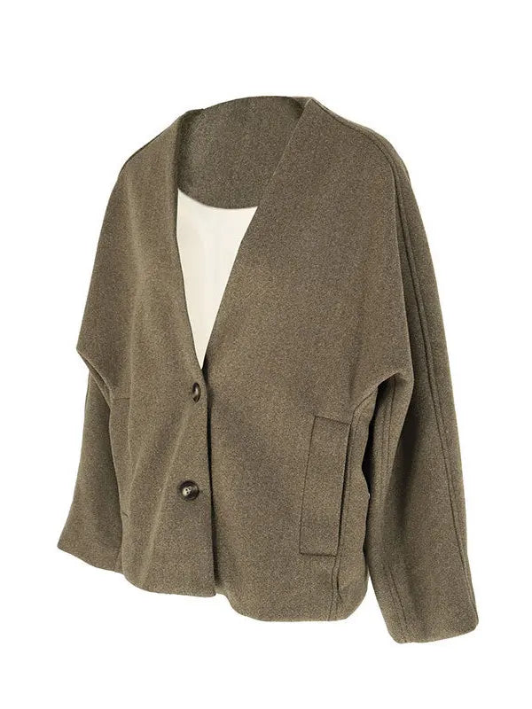 Women’s UK Wool Blend Coat – Buttoned Pocket Mid-Length for Autumn & Winter