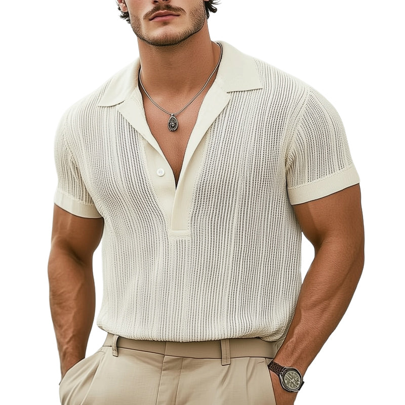 Men's Summer Classic Knitted Breathable V Neck T-Shirt MTA2982D2U