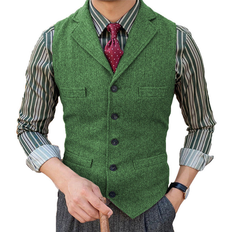 Men's Vintage Classic Wool Blended Lapel Single Breasted Suit Vest 15824060M