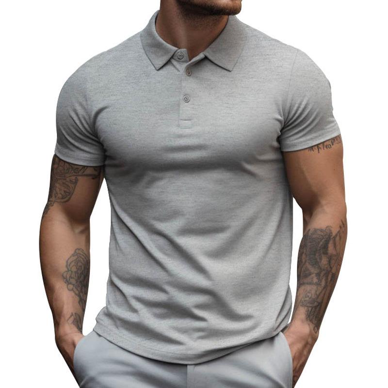【24-hour shipping out】Men's Solid Slim Lapel Short Sleeve Casual Polo Shirt 22236281Z