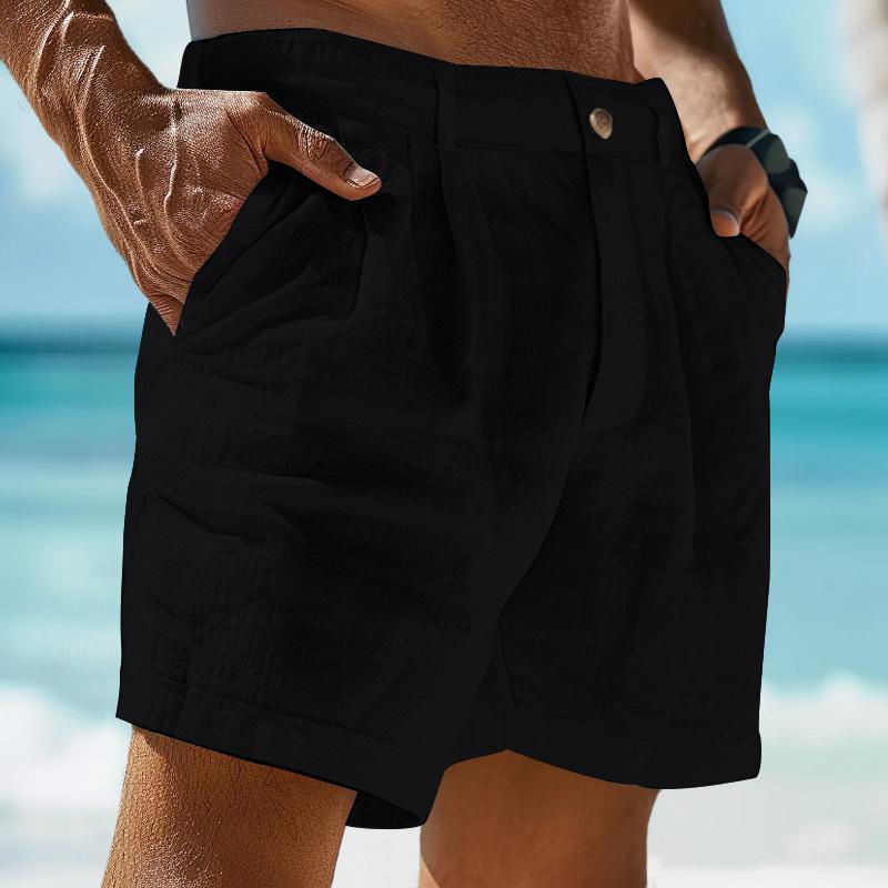 【24-hour shipping out】Men's Linen Solid Color Summer Shorts Beach Shorts 61078937X