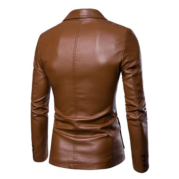 Men's Vintage Lapel Two Button Single Breasted Slim Fit PU Blazer 32344449M