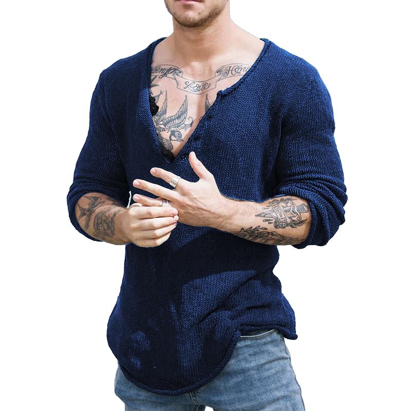 Men's Casual V Neck Long Sleeve Slim Fit Knitted Sweater 30697065M