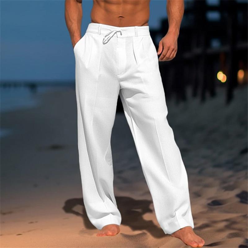 【24-hour shipping out】Men's Linen Solid Color Vacation Basic Beach Pants 61164046X