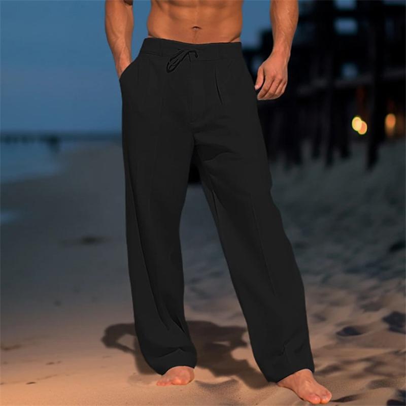 【24-hour shipping out】Men's Linen Solid Color Vacation Basic Beach Pants 61164046X