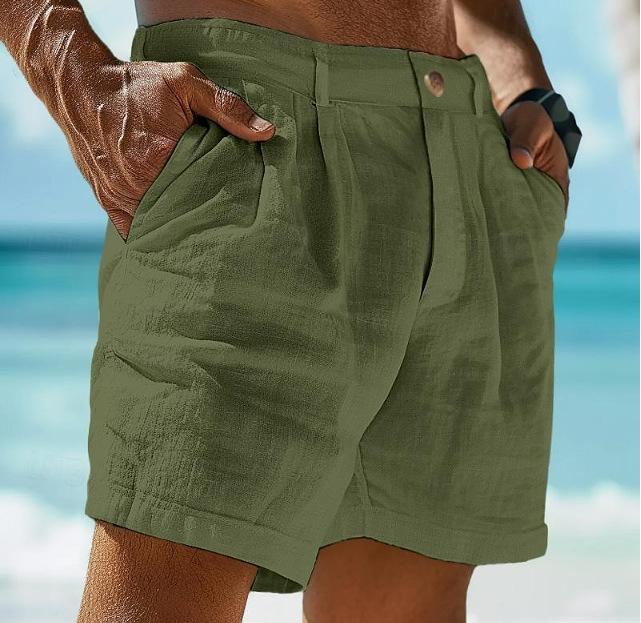 【24-hour shipping out】Men's Linen Solid Color Summer Shorts Beach Shorts 61078937X