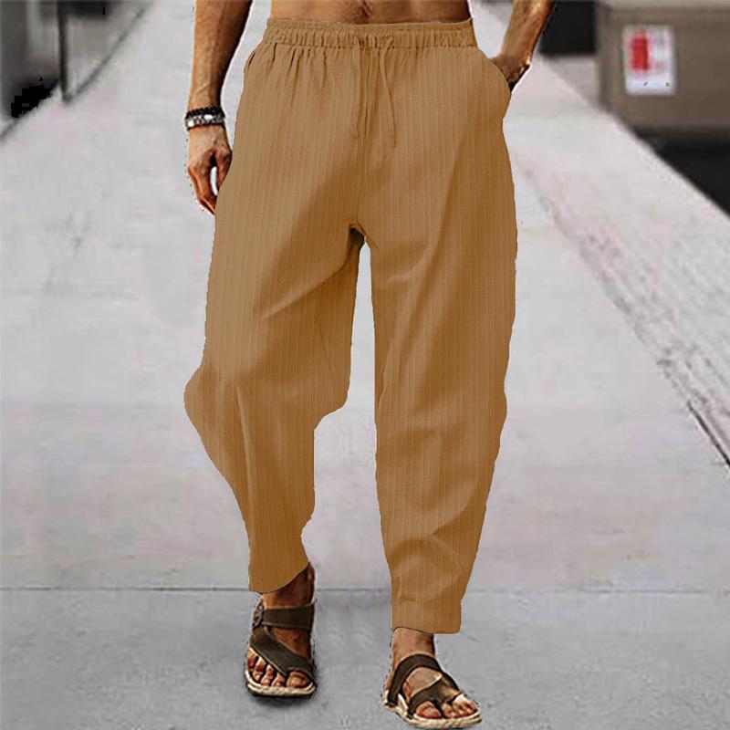 Men's breathable cotton and linen striped loose casual sports trousers 71867122X