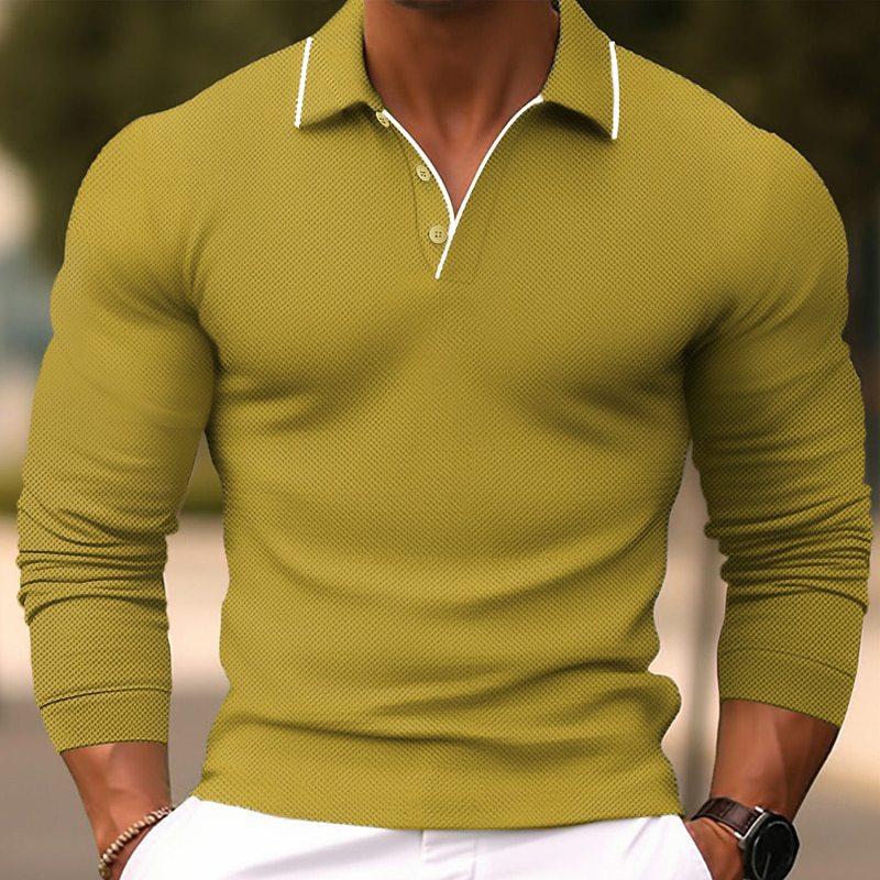 【24-hour shipping out】Men's Solid Color Lapel Slim Fit Cotton Blend Long Sleeve Polo Shirt 54171993Y