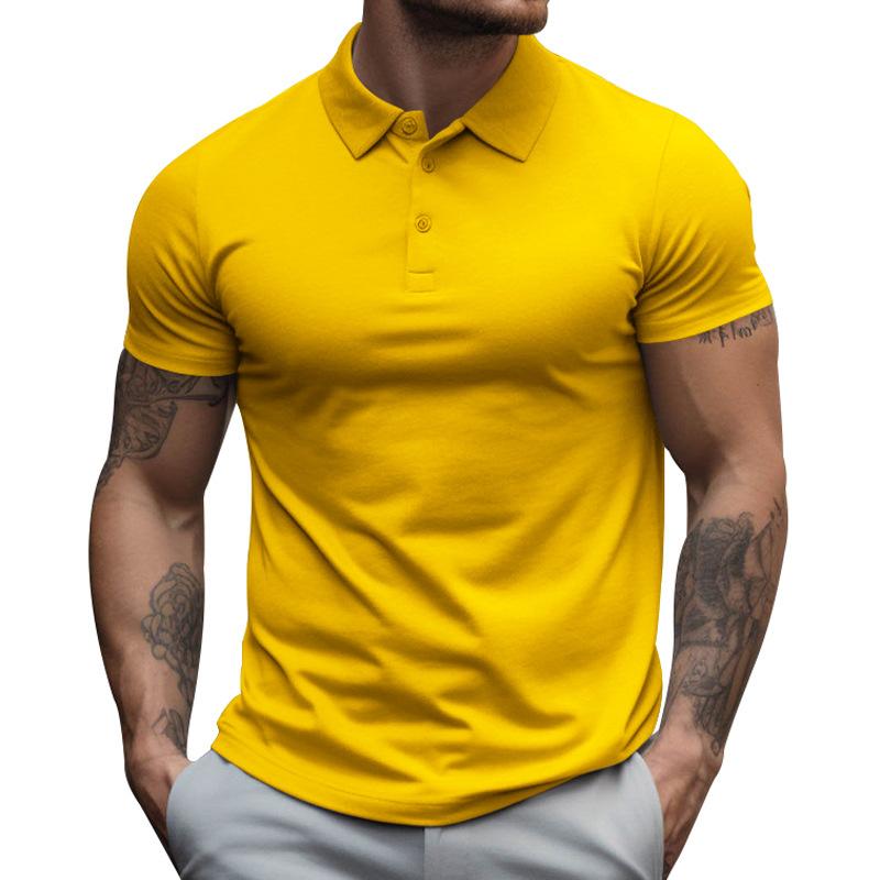 【24-hour shipping out】Men's Solid Slim Lapel Short Sleeve Casual Polo Shirt 22236281Z