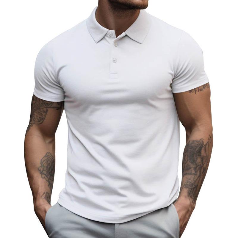 【24-hour shipping out】Men's Solid Slim Lapel Short Sleeve Casual Polo Shirt 22236281Z