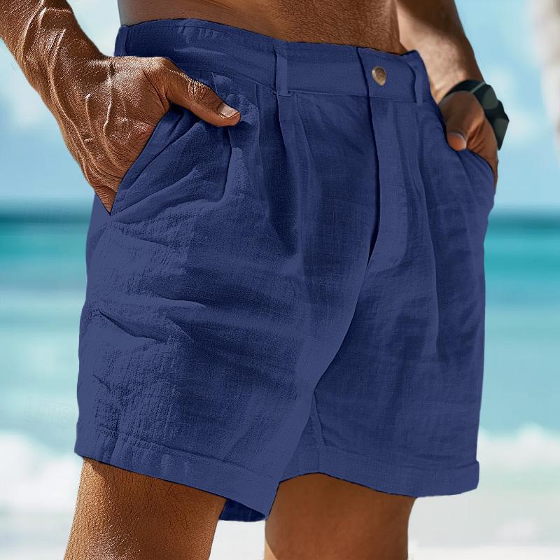 【24-hour shipping out】Men's Linen Solid Color Summer Shorts Beach Shorts 61078937X