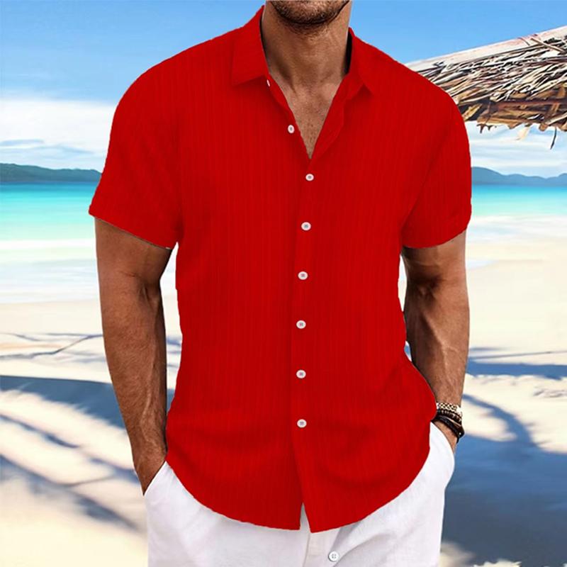 【24-hour shipping out】Men's Cotton Linen Stripe Print Loose Short Sleeve Lapel Shirt 89995369X